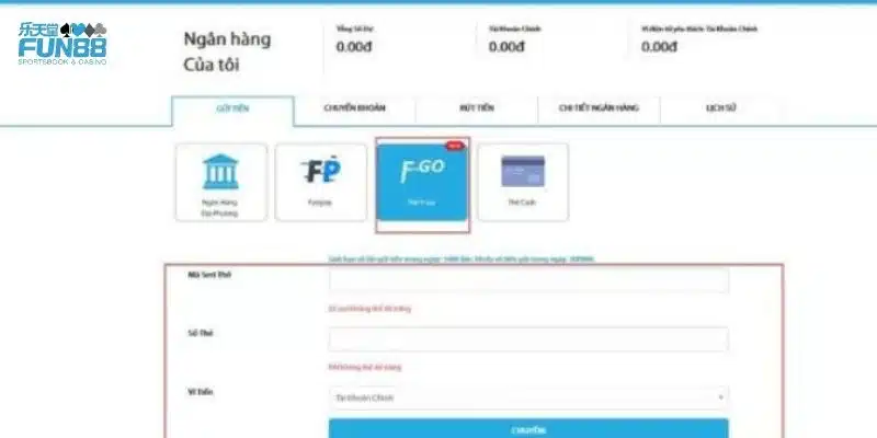 Hướng dẫn cách rút tiền fun88 chính xác nhanh chóng nhất Biểu mẫu rút tiền Fun88 với các trường thông tin cần điền